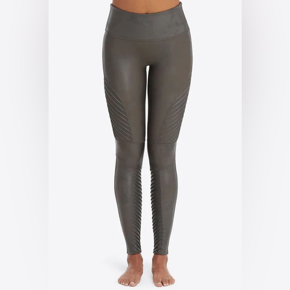 SPANX MOTO FAUX LEATHER LEGGINGS STONE XS PETITE